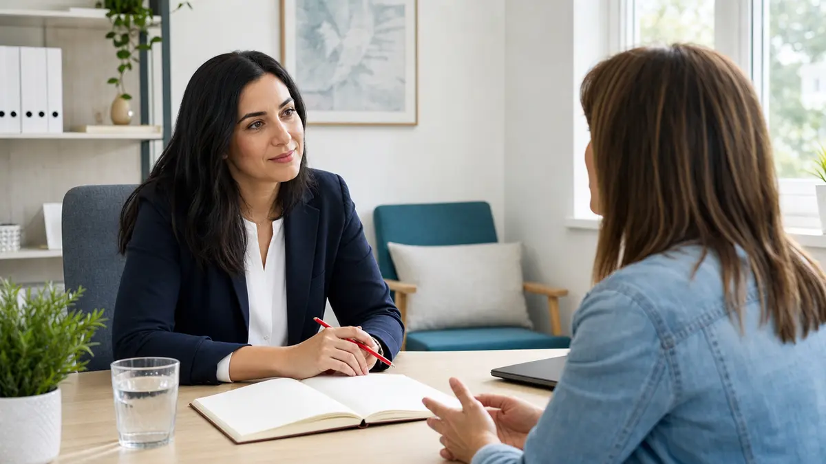 A debt support adviser listening during a private consultation