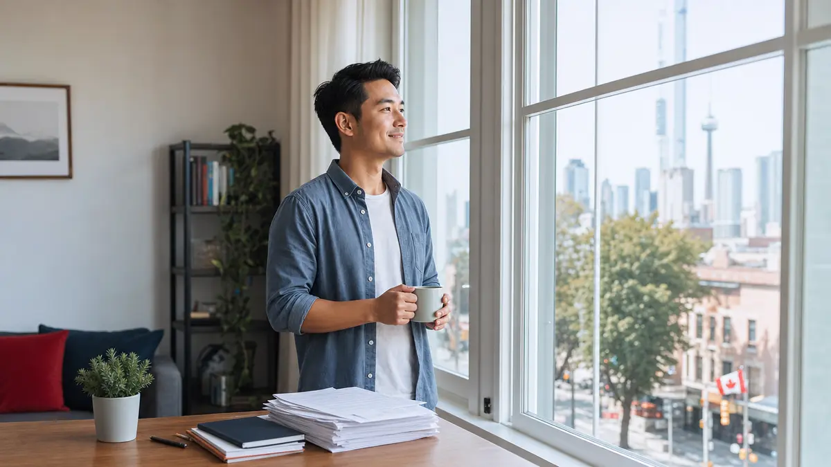 A person feeling relief after organizing debt paperwork at home